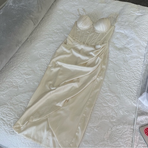 OH POLLY TENDERNESS Draped Skirt Corset Midi Dress in Ivory - Picture 5 of 7